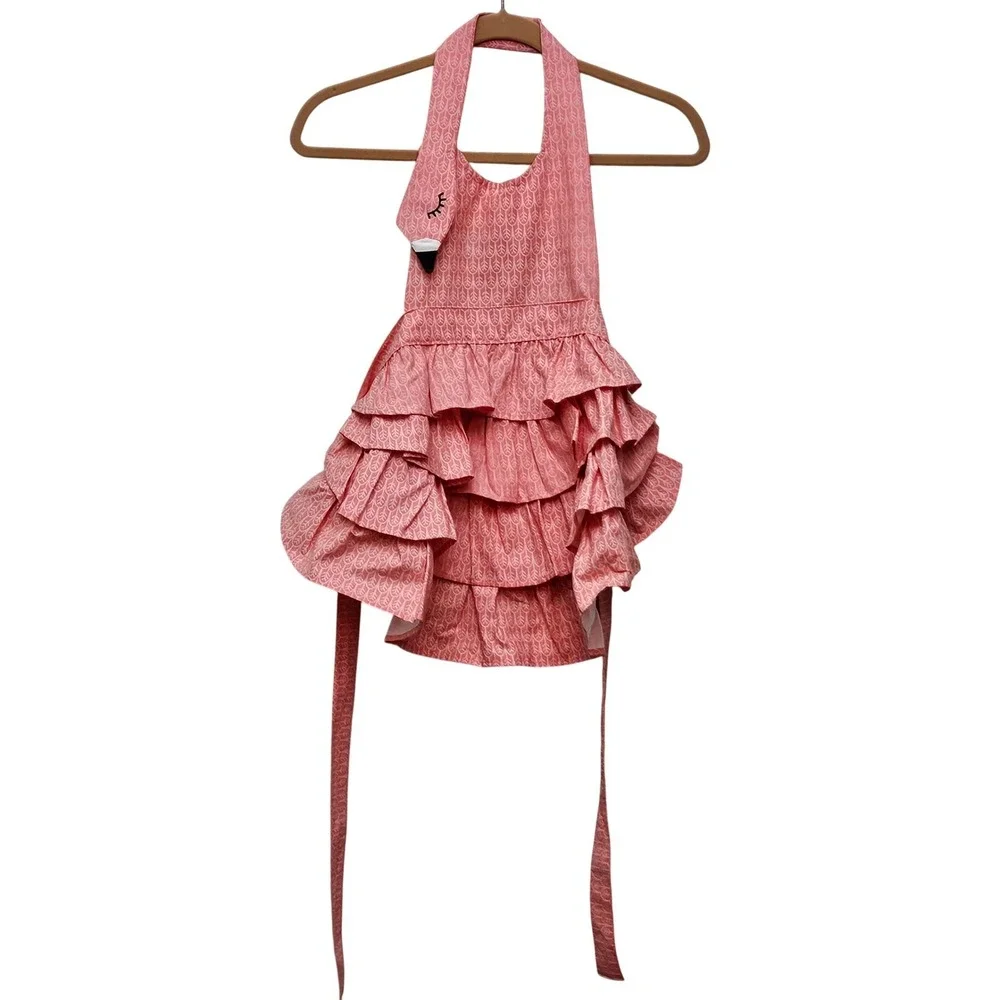 Danica Jubilee Kids Pink Flamingo Ruffle Apron Cotton Halter Neck Cooking Baking
